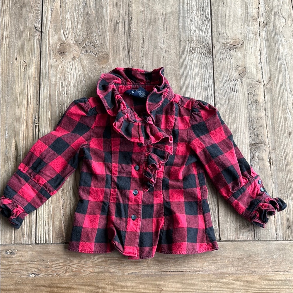 Ralph Lauren Plaid Ruffle Kids Shirt - Red & Black size 2T